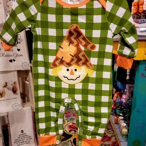 Lime Gingham Scarecrow Romper